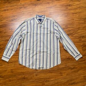 Tommy Bahama Men's Blue Cream Striped Cotton Button Down Shirt Size XL Coastal